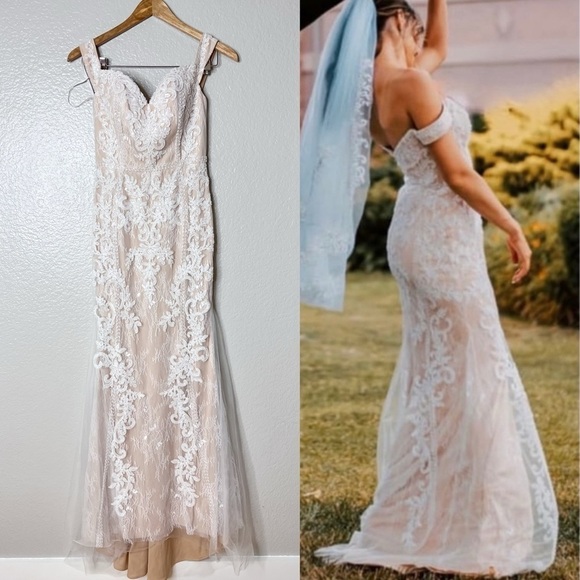 NWOT Luxe Promised Love White Beaded Lace Off-the-Shoulder Maxi Dress - Picture 3 of 13